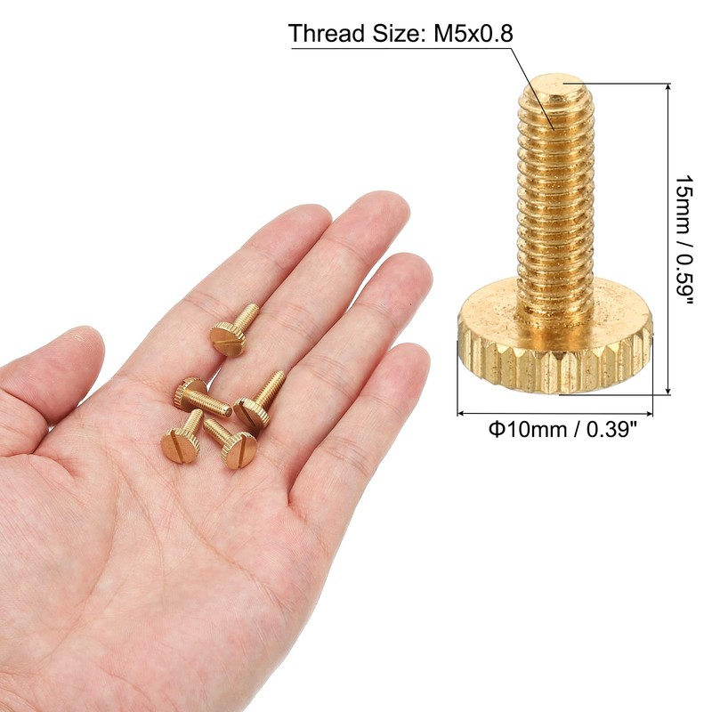 PATIKIL 20pcs M5x15mm Knurled Thumb Screws Flat Tip Brass Bolts
