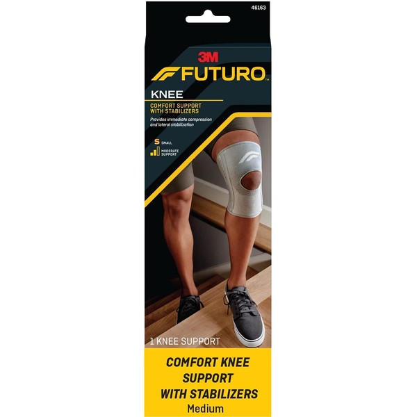 Futuro - 70005242162 FUTURO Comfort Knee Support with Stabilizers, Ideal for Sprains, Strains, and General Support, Breathable, Medium grey