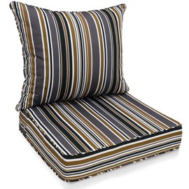 EAGLE PEAK Outdoor Deep Seat Patio Seat Cushion Set, 25 x 25 x 5 inch, 2-Piece Back Chair Cushion, Set of 1, Brown Stripe