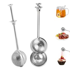 GmwyCzV Pack of 2 Tea Strainer for Loose Tea, 304 Stainless Steel Tea Strainer, Teaballs with Telescopic Handle, Spices Flour Sieve Matcha Fine Strainer, Multifunctional for Tea Cooking, Baking and
