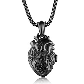 Cupimatch Men's Necklace Boxing Gloves Heart Pendant Necklace Men's Stainless Steel Punk Rock Box Chain Gift for Men Boys, Stainless Steel