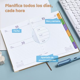 MESVIER Agenda 2024, Planificador Diario, Semanal y Mensual con Pestañas de Enero a Diciembre 2024 con Papel de Alta Calidad, Una Hoja por Día, Tamaño A5 (21 x 14.5 cm), Color Caqui