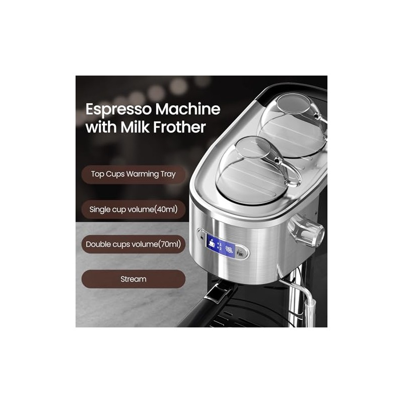 Electactic 20 Bar Espresso Machine, Professional Stainless Steel Coffee Maker