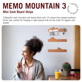 Monkey Business Memo Mountain 3 Cork Board Strips - Cork Board Bulletin Boards with Mountain Scene Bulletin Boards, Office Accessories, Cute Cork Boards for Walls