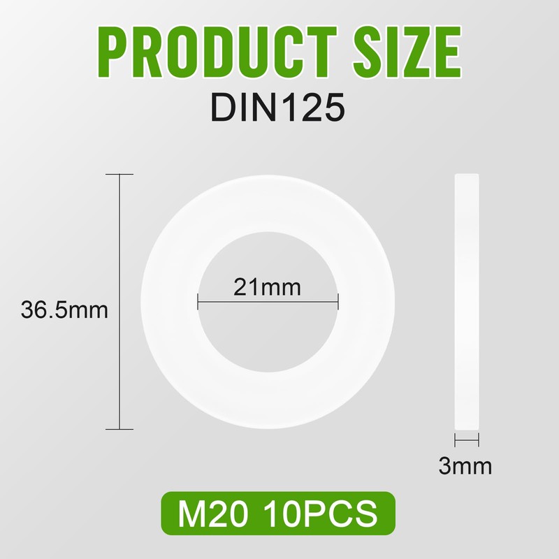 Jeboler Pack of 10 Plastic Washers M20, DIN 125 Nylon