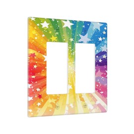 Wpshijia Light Switch Cover Plate Rainbowcolored Rays With White Stars 2 Gang Double Rocker Outlet Covers Decorative Switch plates Electrical Wall Plates GFCI Receptacle for Nursery Home Decor