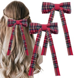 2PCS Tartan Bowknot Hair Clips, Red Plaid Hair Bow, Scottish Bow Barrettes, Elegant Hairpins, Fashion Festive Hair Accessories(Style 2)