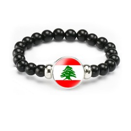 vmcoatdu National Flag Bracelet Elastic Rope Beaded Bracelet Support Your Country Travel Souvenir Gifts for Men Women, One size, Alloy, glass