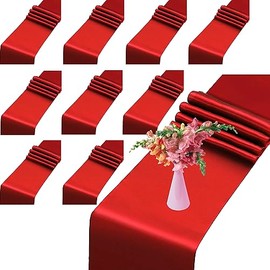 Paquete de 10 caminos de mesa rojos de 12 x 108 pulgadas, camino de mesa de seda satinada para boda, fiesta de cumpleaños, banquetes, decoración de graduaciones