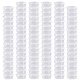 MIUPOO Plastic Souffle Cups,Disposable Clear Leak Proof Sauce Cup With Hinged Lid,Used for Various Sauces,Food Samples,Storage Crafts,2 Oz,Square 100 Pieces.