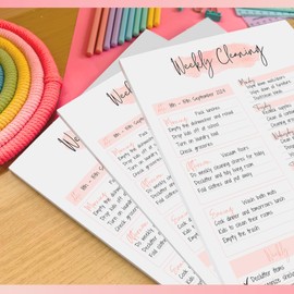 Weekly Cleaning Planner Notepad - Daily, Weekly & Monthly Cleaning Schedule and Checklist, Household Chores Tracker | 50 Undated Tear Away Sheets | A4 Pink