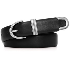 JASGOOD Women Leather Belt for Jeans Pants Fashion Silver Buckle Ladies Waist Belt
