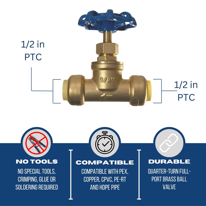 XFITTING 1/2 inch Push Fit Stop Valve with Drain and