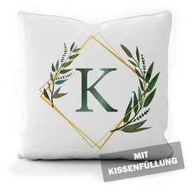 tassenprinter Cushion Cover with Filling Letter Cushion Letter Alphabet Monogram Initial Letters Watercolour Advent Gift Idea Christmas Gift Christmas Cushion Cover White 40 cm x 40 cm (K)