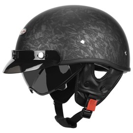 Quickool Retro Motorcycle Half Helmet with Retractable Sun Visor, DOT Certified Vintage Open Face Helmets for Men & Women for Cruiser Chopper Moped Scooter (Black Pattern,L)