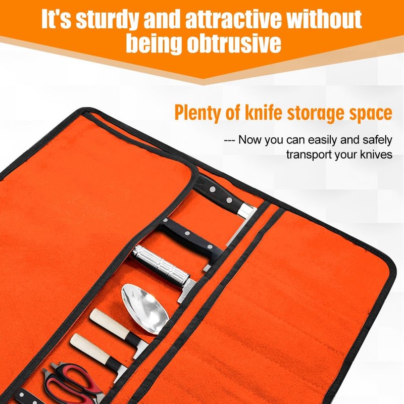 QIQU Orange Chef Knife Bag With 20 Slots Cutlery Knives