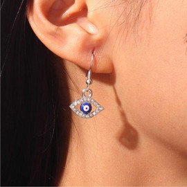 Allereya Vintage Crystal Devil Eye Hook Earrings Rhinestone Eye Drop Earrings Gold CZ Eye Dangle Earrings Sparkling Devil Eye Stud Earrings Jewellery for Women and Girls (Gold), Zinc, No Gemstone