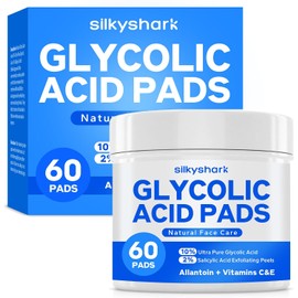 SilkyShark- Almohadillas renovadoras con ácido glicólico (60 unidades), 10% de ácido glicólico ultrapuro + 2% de ácido salicílico, exfoliante