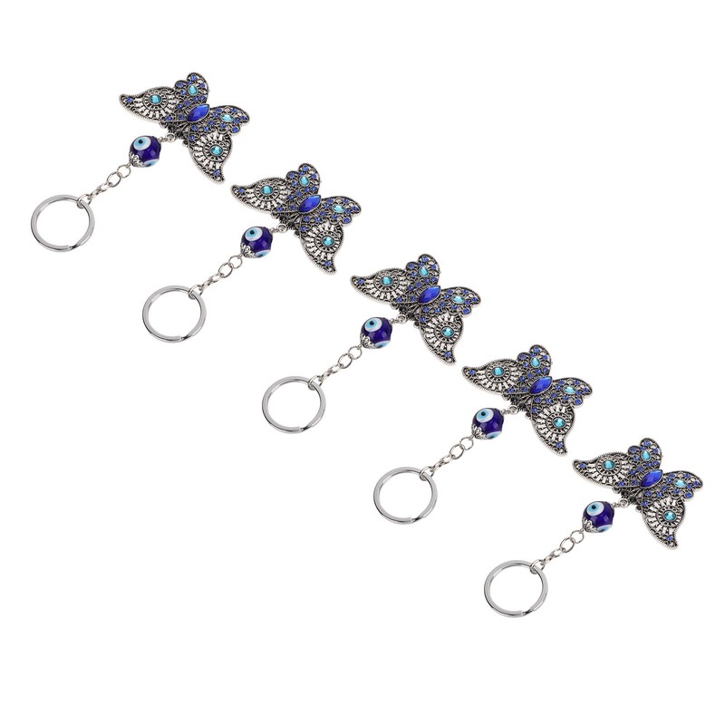 5Pcs Rhinestone Keychain Handcrafted Exquisite Beautiful Shiny Butterfly Shape Evil
