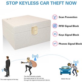 JXE JXO Faraday Box for Car Keys, Faraday Box, Key Fob Protecter, Car Key Signal Blocking Box, RFID Box for Car Keys, Car Key Signal Blocker, Shielding Pouch PU Leather Car Key Box （Beige）