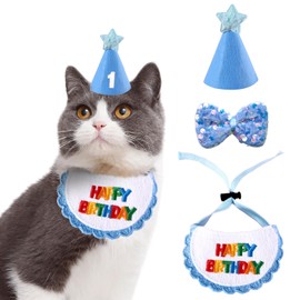 IDOLPET Dog Cat Birthday Party Supplies Outfit Bandana Bib Hat Cute Collar with Bow Tie for Cats Puppy Small Dogs and Rabbits