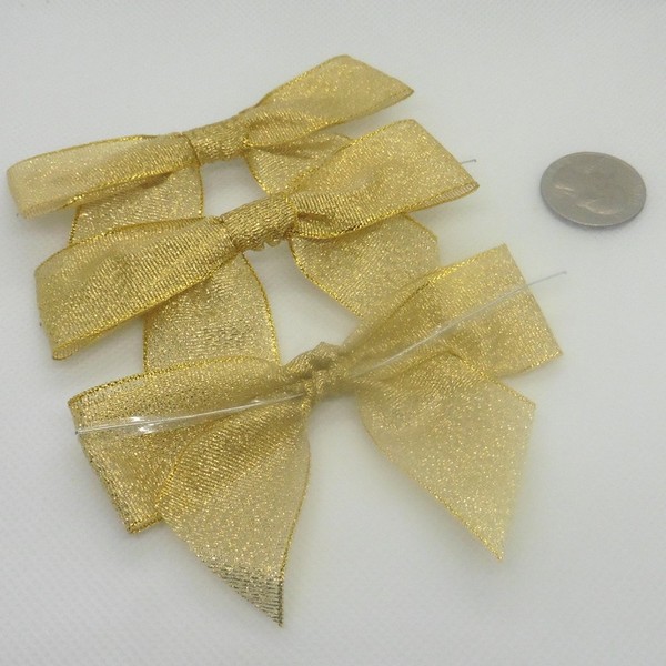 20pcs Metallic Gold Ribbon Bows 3 1/2" span x 2" tail, ribbon width 1"