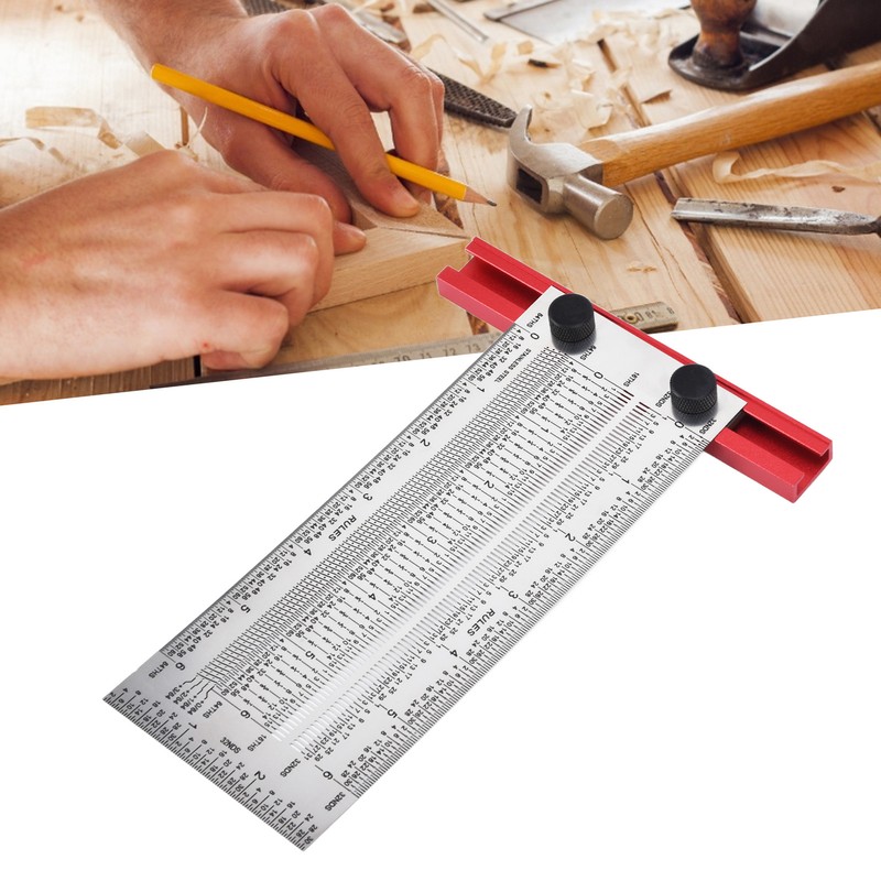 T Rule Stainless Steel Silver Scribing Ruler Woodworking Measuring Tool