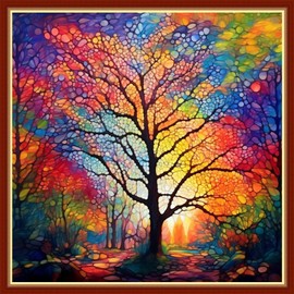 Findvoor - Kits de punto de cruz con estampado para principiantes, gama completa de patrones de bordado de punto de cruz para niños o adultos, kits de inicio de bordado de punto de aguja de 11 quilates, árbol de luz de luna, 17.7 x 17.7 pulgadas