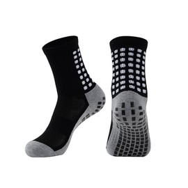 Athletic Grip Socks and Shin Guard Sleeves Set for Soccer, Football, Basketball (2 Set: Black, Men:6-11 / Women: 7-12)