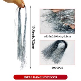 Pack of 3000 Strands Silver Christmas Icicle Tinsel Foil Fringes | 19.8 Inches, Christmas Tree Tinsel Curtain Decoration for Indoor Outdoor Winter Home Holiday New Year Eve Birthday Party Supplies