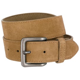 Men's Square Buckle Casual Jean Suede Leather Belt 1 1/2" Wide (Taupe, 32)