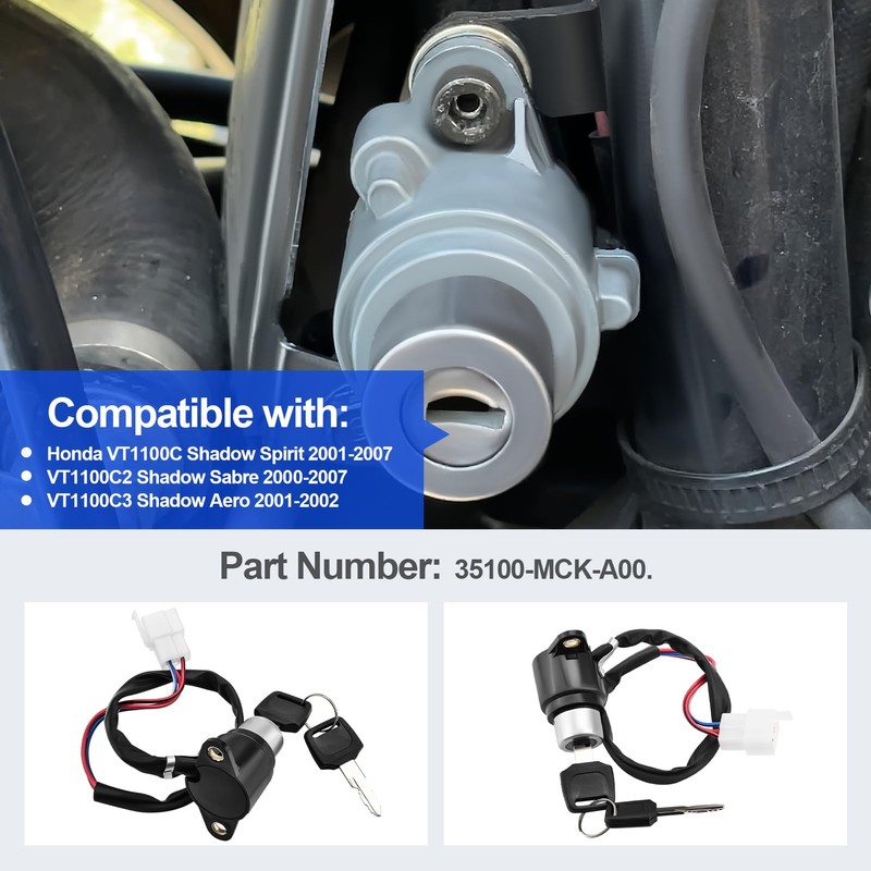 Generic Ignition Key Switch and 2 Keys Compatible with Honda