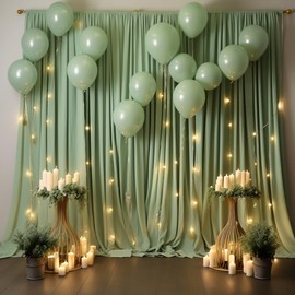 20 ft x 10 ft Wrinkle Free Sage Green Backdrop Curtain for Parties, Thick Green Polyester Photo Backdrop Drapes for Baby Shower Wedding Engagement Birthday Party Backdrop Stand,5ft x 10ft 4 Panels