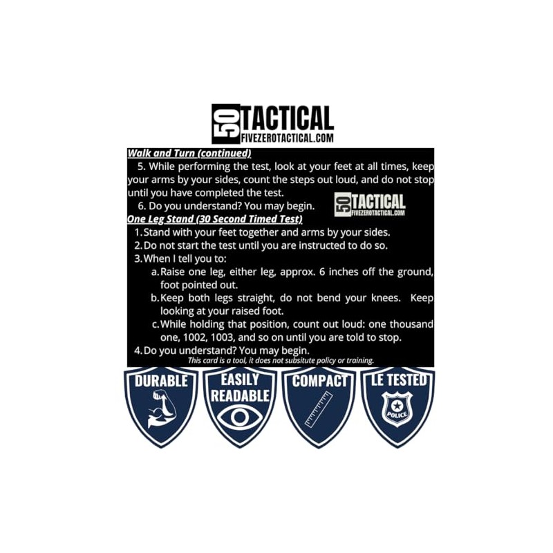 Generic Engraved Metal SFST Card Standardized Field Sobriety Test Instruction