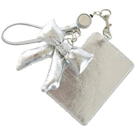 Alto Rose Pass Case, Commuter Passcase, Commuter Charm, Metallic Reel, With Reel, IC Card Case, Card Holder, Ribbon, Elezon, Cute, Silver, Synthetic Leather, Silver