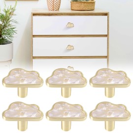COZHYESS 6 Pcs White Clouds Shell Cup Pull Handles, Kitchen Cabinet Drawer Door Knobs Pull Handles, for Cabinet Cupboard Door Dresser Wardrobe Drawer with Screws