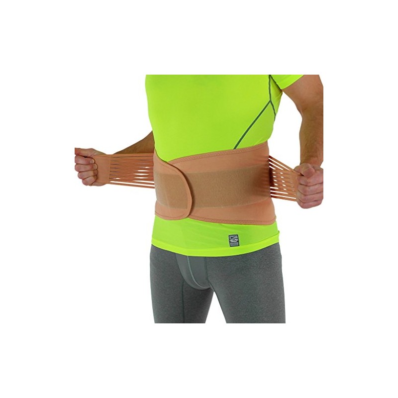 Beige Neoprene Adjustable Lower Back Support Lumbar Brace Size Large