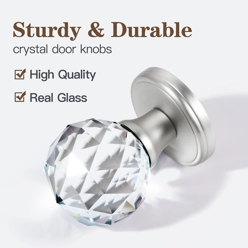 CLCTK 4 Pack Crystal Glass Dummy Door Knobs, Clear Diamond