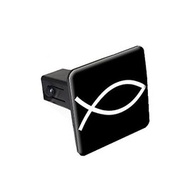 Graphics and More Jesus Fish White On Black Tow Trailer Hitch Cover Plug Insert 2"