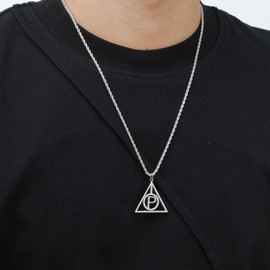 Hisatan Initial Necklace for Men, A-Z Letter Pendant Necklaces Silver Mens Stainless Steel Monogram Alhpabets Charm Gifts Jewelry, 24 inch Box Chain, Medium, Stainless Steel, No Gemstone