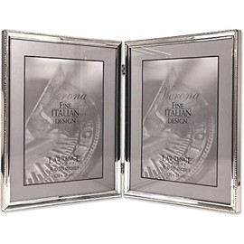 Lawrence 11680D 8-Inch x 10-Inch Metal Silver Hinged Double Picture Frame with Beads
