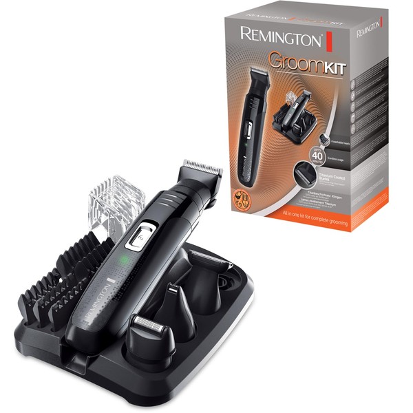 Remington GroomKit PG6130 Face and Body Hair Styling Kit with 4 Removable Heads, Black/Grey