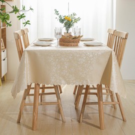 Rakila Square Waterproof Jacquard Table Cloth, Wipeable Heavy Duty Vinyl Tablecloth, Oil Spill Proof Table Cover for Kitchen Dining (60" x 60", Champagne)