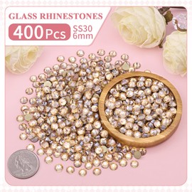 400PCS SS30/6mm Crystal Rhinestones (Golden Shadow/Champagne) with 2Pcs 10ml B7000 Jewelry Glue, Bedazzling Flatback Glass Rhinestones for Crafting, Gems Diomand for Tumbler Shoes Clothing Nail Art