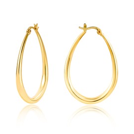 925 Sterling Silver Hoop Earrings for Women, 14K Gold Plated Teardrop Large Oval Hoop Earrings Hypoallergenic Jewelry Gifts