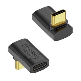 QIANRENON 240 W USB 4.0 C 90 Degree Angle Adapter 40 Gbps Type C 4.0 Male to Female Right Angle Connector 8K Audio/Video PD240 W/50 V Charging, for Tablet Laptop Steam Deck, 2 Pieces (Positive Bend)