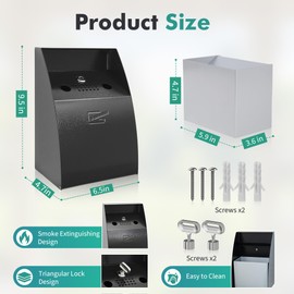 MHHQ Wall Mounted Trash Can Outdoor Commercial Butt Receptacles Metal Butt Container Ash Disposal Outdoor for Patios Gardens Hotels Pubs Offices(Black)