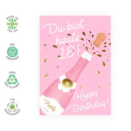 Central 23 18th Birthday Card for Her - You Are Today 18 - Cute Greeting Card for Women Girls - Champagne Theme - Gifts for 18th Birthday Woman - with Sticker