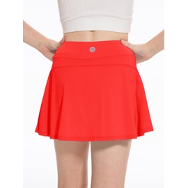 DEVOROPA Girls Tennis Skirts Stretch Adjustable Waist Youth Golf Athletic Pleated Skorts Lining Kids Cheer Shorts Pocket Red XS
