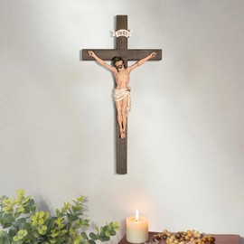 PLONKLY Crucifix Wall Cross - Hand Painted Jesus Wall Cross Religious Home Decor, 10 Inches Wooden Crucifix Catholic Gifts for Wedding, Housewarming
